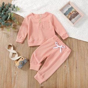 Zestawy odzieżowe Urodzony Dziecione Kolor stały kolor romper topy Pants 2PCS Suit Toddler Girl Boy Long Sleeve Spring Autumn Casual Fournear