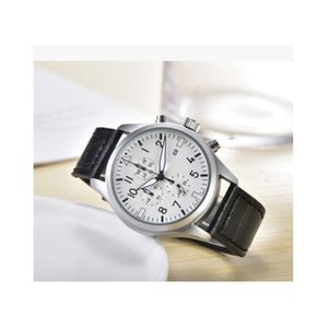 2023 Fashion Quartz Watch Pilot Men's Quartz Calendar 6-Pin Running Second Simple and Generous Watch Leather Strap