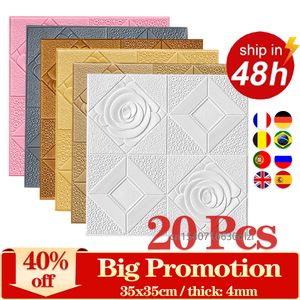 Switch Stickers 20Pcs 3D Rose Pattern Wall Sticker Panel Ceiling Self adhesive Moisture proof Foam Wallpaper Bedroom Living Room Decor 230609