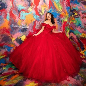 Sparkly Red Quinceanera klänningar för söta 16 flickor Applicques Sequined Ball Gown 15 födelsedagsfest prom klänning Vestido de 15 anos