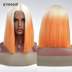 Synthetische babyorange bis hellblonde gerade Perücke Bobo-Haarperücken Cosplay natürliche hitzebeständige Perücken für Frauen Tägliche Perückenfacto