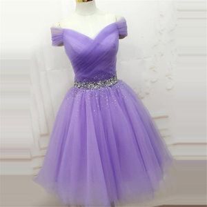 Charming Lavender Homecoming Dresses V-Neck Short Sleeve Prom Gowns Beading Tulle Knee-Length Party Dresses Graduation Gowns Custom Mdae