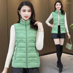 Kvinnors västar Autumn Winter Woman Jacket 2023 Fashion Stand Collar Sleeveless Down Cotton Vest Coat Female Parkas Waistcoat Outwear Tops