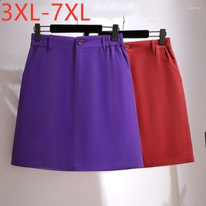 Kjolar 2023 Ladies Summer Plus Size Women Mini Kjol Stor Casual Loose A-Line Cotton Purple Pocket 3XL 4XL 5XL 6XL 7XL