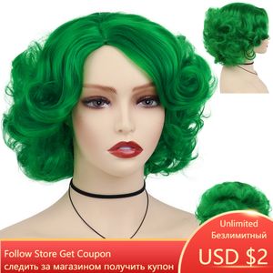 Cosplay Peruka zielone peruki dla kobiet syntetyczne krótkie kręcone peruk