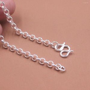 Chains Solid 999 Fine Silver 4mm ROLO Link Chain Necklace 17.7" M Clasp For Women Men