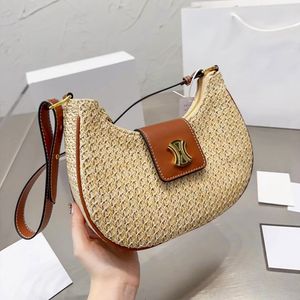 Ayna Kalite Tasarımcı Saman Raffias Koltuklu Çanta Kadınlar Erkekler Celenin Debriyaj Tote Çanta Plaj Omuz Çantaları Lüks Yaz Dokunma Üçgen Seyahat Crossbody Bags