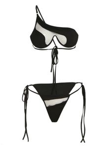 Bikinis Set Summer One Shoulder Nesh See Through Swimwear String Brasilian Bikini Set Women Beach Wear Underwire Lingerie 2 Piece Swimsuit 230609