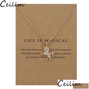 Pendant Necklaces New Golden Sier Horse Necklace Alloy Chain Chocker With Card Wholesale Jewelry Gift For Women Life Is Drop Deliver Dhywo