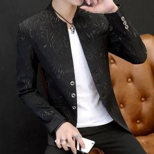 QNPQYX New Fashion Men's Casual Suits Youth Handsome Trend Slim Print Blazers