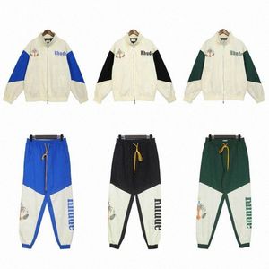 デザイナーメンズrhudeパーカースウェットシャツrhudeジャケットセーターファッションrhudeトラックスーツの男性ズボンストリートウェアスポーツウェアスタンドカラートップパンツハイストリートスーツ