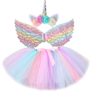 Kjolar baby flickor unicorn tutu kjol outfit för barn födelsedagsfest tyll set barn jul halloween kostymer med vingar 230609