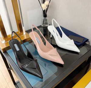 Tasarımcı Sandallar Yüksek Topuklu P Marka Noktalı İnce Topuk 35mm 75mm Yaz Moda Siyah Beyaz Parlak Gibi Gerçek Deri Düğün Ayakkabıları Bag 34-40
