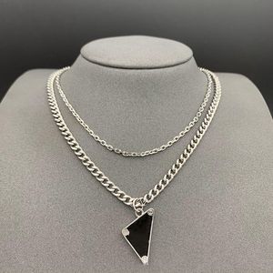 P home fashion doppio strato triangolo collana di diamanti uomo e donna Europa e America hip hop trend personalità ins stile collana