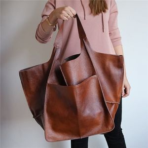 柔らかい大容量女性用の豪華なバッグハンドバッグデザインPUレザーレザーの女性用ショルダーバッグ2023トートレトロ特大の買い物客バッグ