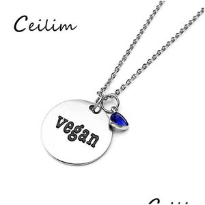 Pendant Necklaces Newest Vegan Letter Charms For Women Men Vegetarian Stainless Steel Chain Triangle Crystal Sweater Necklace Drop D Dhcek