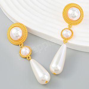 Fashion Metal Round Imitation Pearl Earrings Women's Elegant Classic Dangle Earrings Banquet Jewelry Accessories