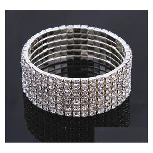 Pulseira de cristal branco fashion com 16 fileiras de tênis, pulseira de noiva, tom de prata, ideal para entrega direta, joias, pulseiras Dhqqe