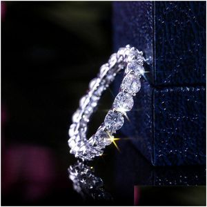 Anéis de banda Sier Color Unique Design Zircon Ring Cz Heart Engagement For Women Fashion Party Jewelry Drop Delivery Dhifl