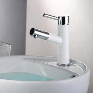 Rubinetti per lavabo da bagno Rubinetto SKOWLL con spruzzatore estraibile Rubinetto per lavabo con montaggio su piano Rubinetto monocomando per lavabo bianco