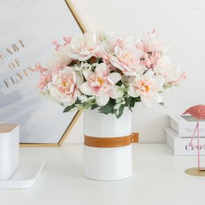 Flores decorativas de seda branca orquídeas artificiais chá de lótus rosa flor falsa para casa casamento noiva DIY decoração buquê a granel atacado