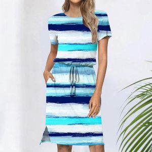 Günlük elbiseler çizgili mini elbise kadınlar yaz şort kol vücut bodycon akışlı sundress boho cepler a-line parti vestidos plaj kıyafeti