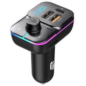 Ny FM-sändare Bluetooth 5.0 Handsfree Car Kit Audio Mp3 Spelare med USB Type-C Fast Charger Auto FM Modulator