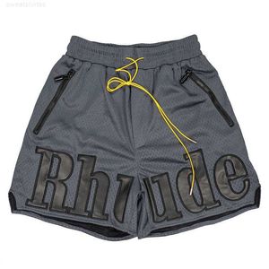 Men's Shorts Rhude Mesh Basketball Breathable Doublelayer Sports Embroidery Beach Pants Fifth Street Wide Men and Women Gftgtiyt