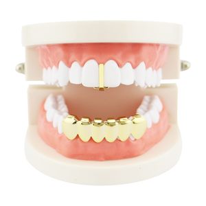 Hip Hop Rapper Dental Teeth Grillz Gold Silber Zahnspange mit glatter Oberfläche, einzelner Zahn, Modeschmuck, Zahngrills, unten 6, sechs Zahngrills, 1304