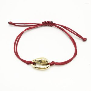 Link Pulseiras 2023 Design Moda Boêmio Casual Jóias Vinho Cordão Vermelho Feito à Mão Cowries Concha do Mar Charme Pulseira Para Mulheres