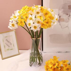 Dekoratif Çiçekler 1 Buket Yapay Çiçek Gerçekçi Sahte Bakım Yaşamsal Sarı Beyaz Sahte Narsus Ev Dekor