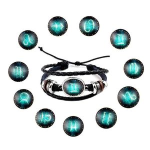 Corrente Fashion Jewelry 12 Constellation Bracelet Men Women Vintage Sier Color Black Braided Adjustable Mtilayer Leather Bracelets Bir Dhesp