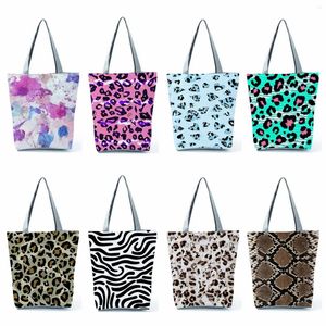 Kvällspåsar Leopard Snake Print Printing Women's Tote Handbag Casual School Bag Travel Shoulder Reusable Shopper för stormarknad