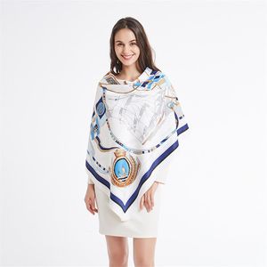 Ny Twill Silk Scarf Women Shawlwrap Fashion Sailboat Printing Hijab Square Scarves Female Foulard Beach Handduk Bandana 130 130CM3281