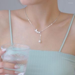 Pendant Necklaces Butterfly Tassel Necklace Pearl Jewelry White Gold Color Plated Link Chain Cz Stone Cubiz Zirconia Jewellery Accessories