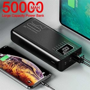 Free Customized LOGO Power Bank 50000mAh Large-Capacity Powerbank Outdoor Travel Charger Phone External Battery LCD Digital Display LED Lighting