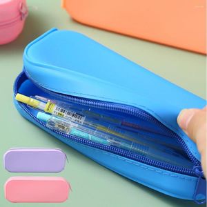 Silicone Pencil Case Solid Color Pen Large Capacity Stationery Box Holder Learning Supplies