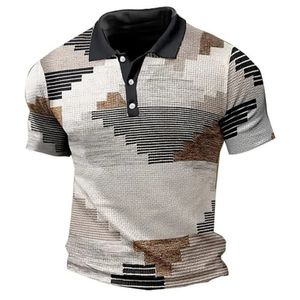 メンズポロス格子縞のポロシャツビジネス半袖Tシャツメッシュ通気性ラペルトップスティーサマーTシャツ230609