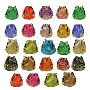 Embalagem para presente 2023 24 peças Bolsa de brocado de seda Bolsas de joias Bolsas chinesas com cordão Bolsa de moedas para colares Anel