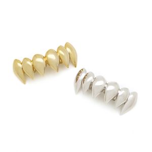 Hip Hop Vampirzähne Zahnspange Zahnzähne Grillz 18k galvanisierte Goldzähne Tigerzähne Zahnersatz Halloween-Schmuck sechs obere Zähne Grills 1303