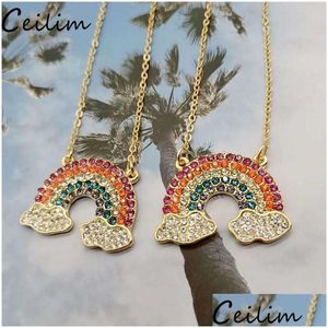 Collane con ciondolo Trendy Sweet Rainbow Cloud Collana Colorf Crystal Beauty For Women Girls Wedding Party Statement Jewelry Gifts Dr Dh7Wt