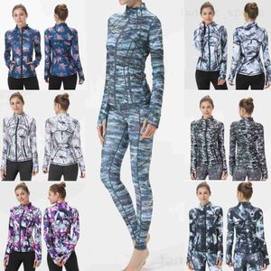 Definiera tryckt blommor kvinnor yoga jackor kappa utomhus jogging jackor aktivt kläder gym solid zip upp atletiska klädningar sportkläder långärmad smal