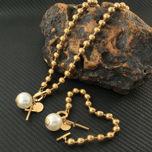 Bröllopsmycken Set Gold Color Bead Pearl Necklace Armband Rostfria smycken Set för kvinnor Fashion Est Sdnzcrch 230609