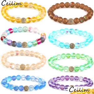 Bracciale in pietra flash naturale con perline di nuovo vetro per donna Uomo 12 colori Pietra di luna Dl polacco Zircone smerigliato Micro perline pavimentate Fascino Dro Dhmsy