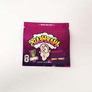 Partihandel Warheads Väskor 500 mg Survridningar gelébönor chewy kuber Förpackningsväska 3 typer Återförslutbar blixtlåspås mylar -paket ojbtn