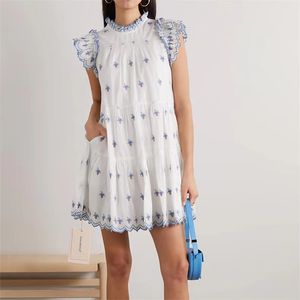 2023 Kadın Tasarımcı Lüks Yaz Giyim Standı Yaka Çilekli Çilek İşlemeli Pamuk Elbise