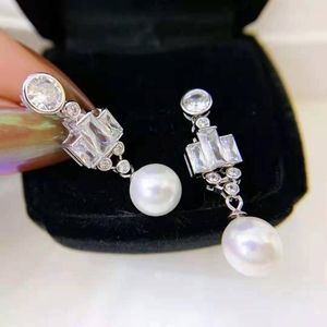 Dangle Earrings MJ520 Solid 925 Sterling Silver Round 9-10mm Fresh Water White Pearls Drop For Women Fine Jewelry Presents