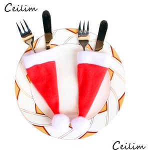 Jewelry Pouches Bags Christmas Decorative Tableware Knife Fork Set Hat 10Pcs/Lot Caps Cutlery Spoon Holder Packaging Drop Delivery D Dhrpo