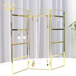 Jewelry Pouches Metal Earrings Folding Display Rack Door Shaped Earring Necklace Storage Props Shop Counter Fram