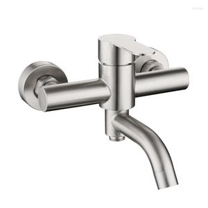 Bathroom Sink Faucets Stainless Steel Shower Mixer Faucet Diverter Wall Mounted Fixtures Ceramic Valve Core Universal Cold Tap